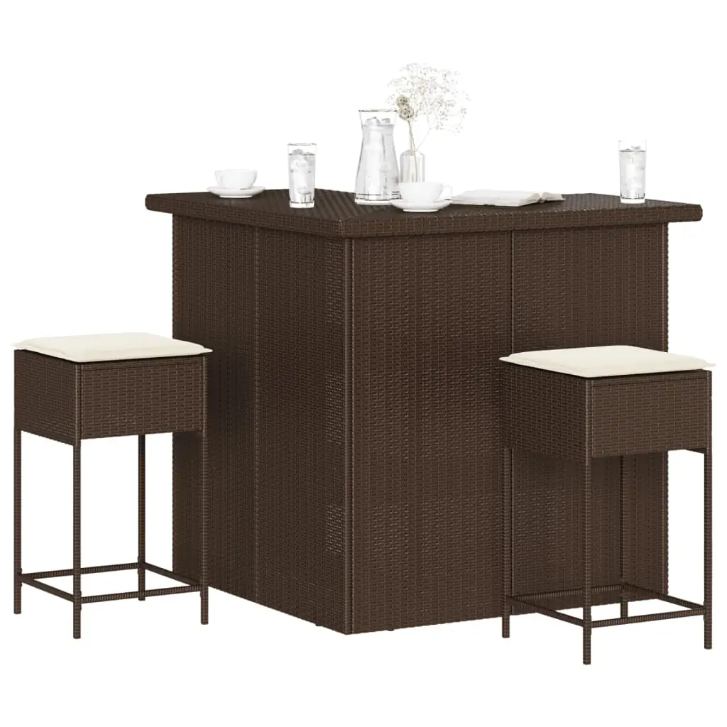 Ensemble de bar de jardin 3 pcs et coussins brun résine tressée vidaXL 3261500