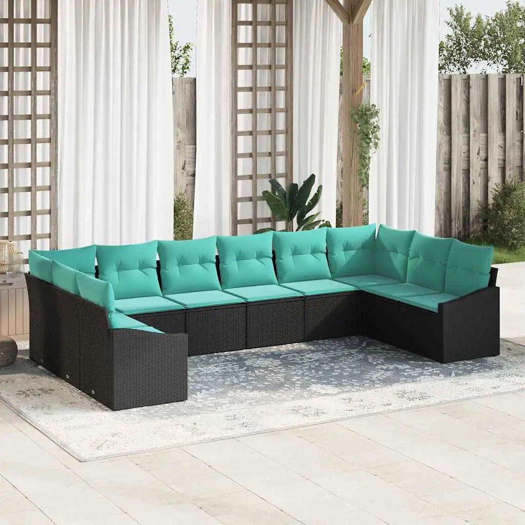 Ensemble de Canapés avec coussin 10 pcs Noir polyrotin vidaXL 3346906