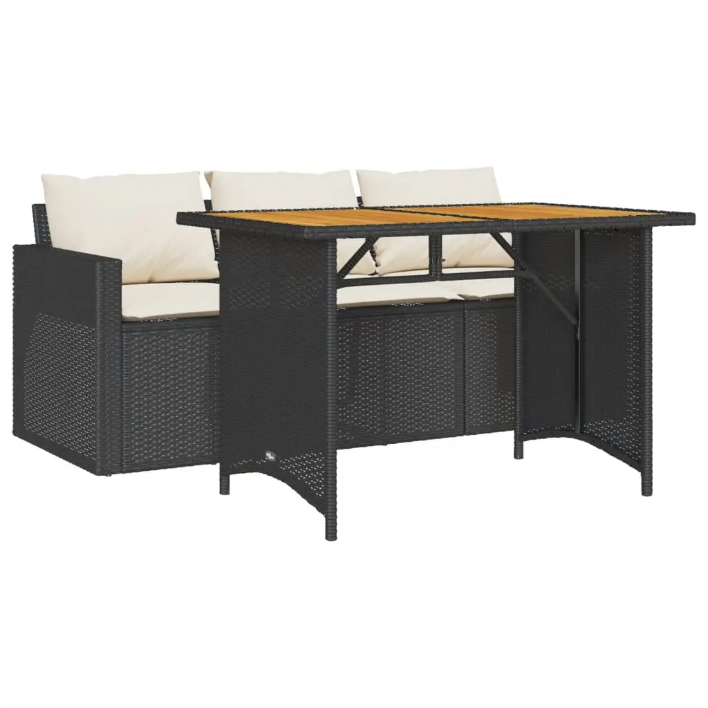Ensemble de 2 pcs table de jardin et chaises avec coussins – mobilier de jardin noir résine tressée-JU2523