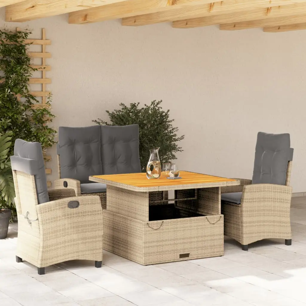 Ensemble de Jardin Polyvalent 4 Personnes, Table Ajustable et Sièges Inclinables, Résine Beige/Gris – ComfortXL Outdoor Living