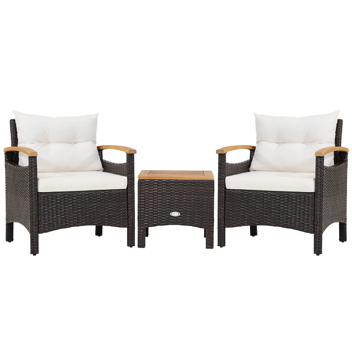 Ensemble de meubles 3 pièces de patio en rotin charge 160 kg salon de jardin 2 fauteuils table basse avec coussin amovible pour jardin marron