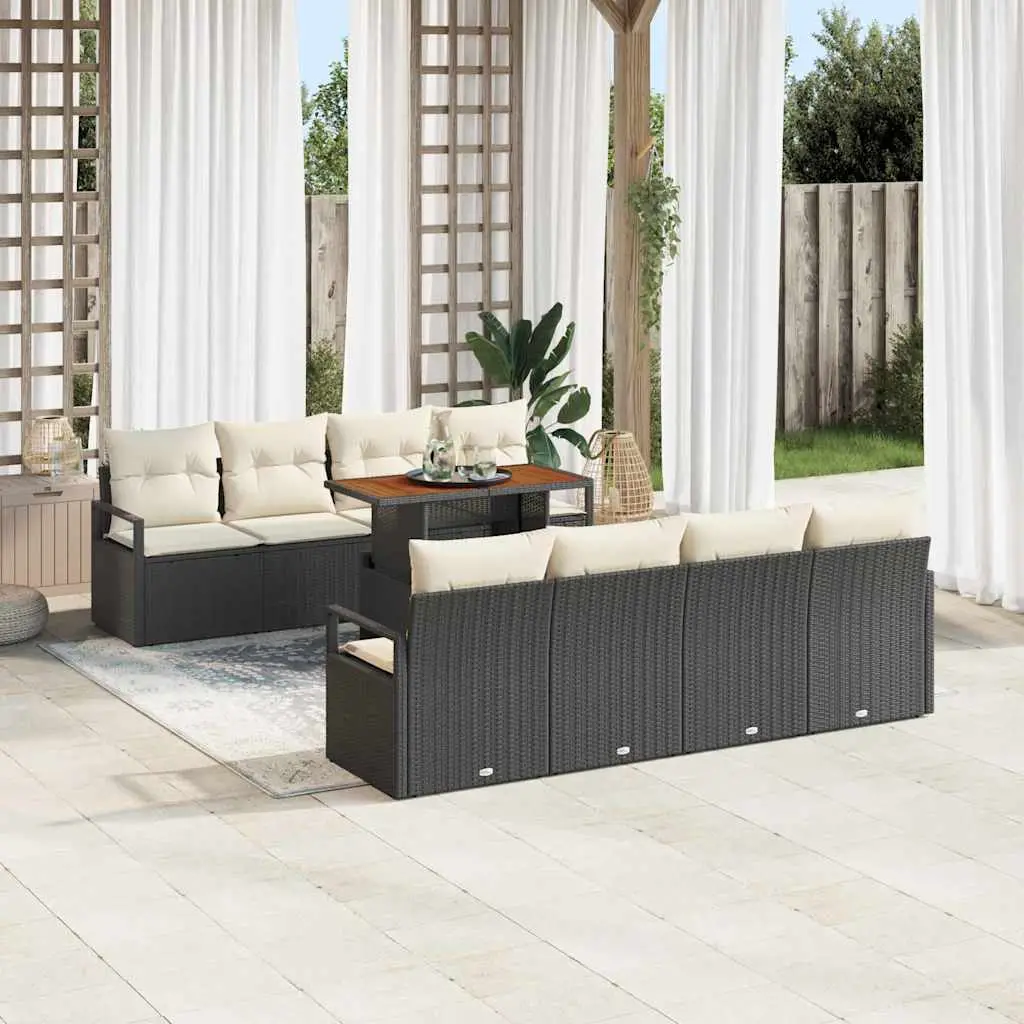 Ensemble de canapé de jardin avec coussin 9 pcs Noir et Crème vidaXL 3349683