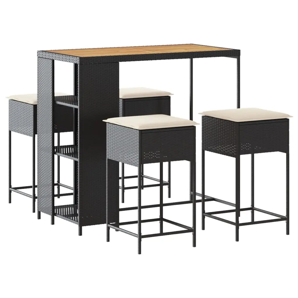 Ensemble de 5 pcs bar de jardin – Mobilier d’extérieur – Mobilier de jardin avec coussins noir poly rotin-JU2184