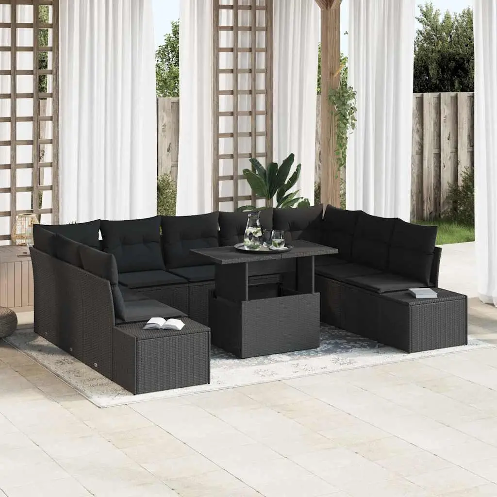 Ensemble Canapé de Jardin 9 Places avec Coffres de Rangement Intégrés Noir – ComfortXL Outdoor Living