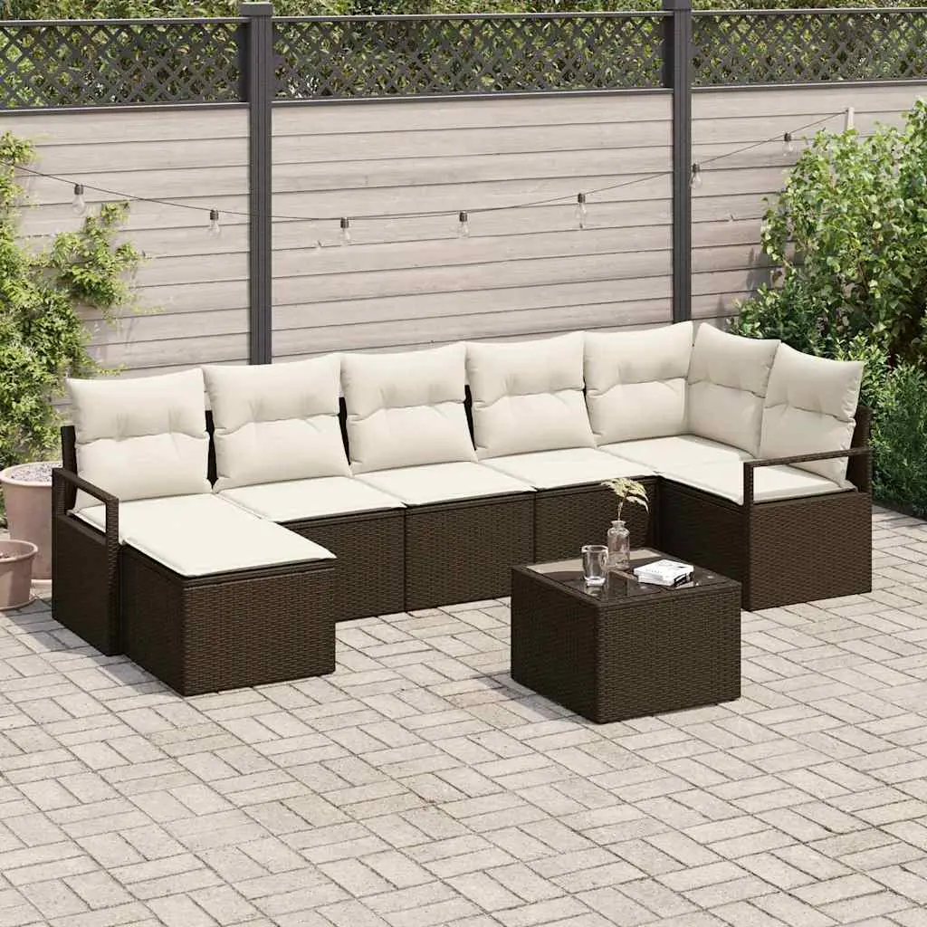 Ensemble canapés 8 pièces en résine tressée avec table et pouf Marron – ComfortXL Outdoor Living