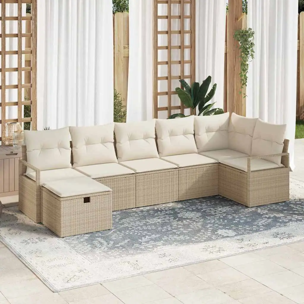 Ensemble de Canapés avec coussin 7 pcs Beige et crème polyrotin vidaXL 3359200