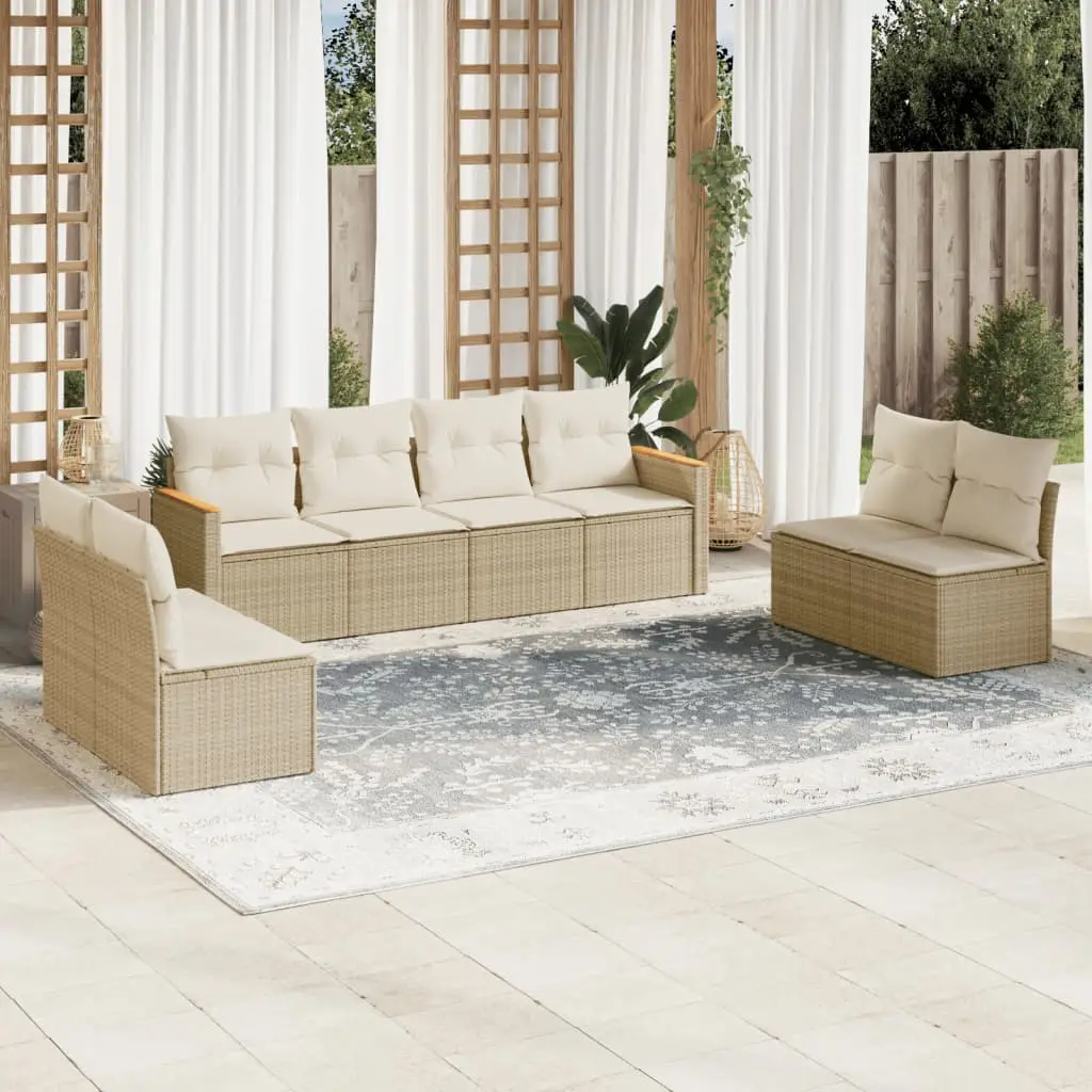 Ensemble canapé modulable 8 pcs résine tressée avec rangement pour jardin Beige – ComfortXL Outdoor Living