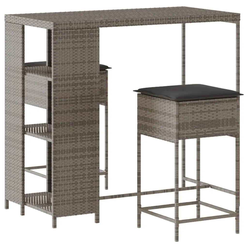 Ensemble de 3 pcs bar de jardin – Mobilier d’extérieur – Mobilier de jardin et coussins gris résine tressée-JU2005