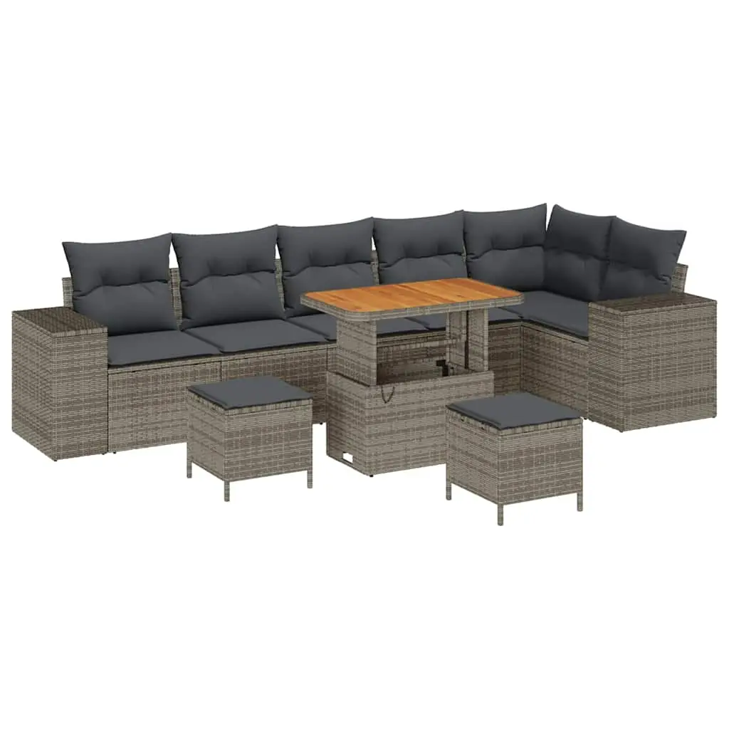 Ensemble de canapé de jardin avec coussin 9 pcs Gris polyrotin vidaXL 3363978