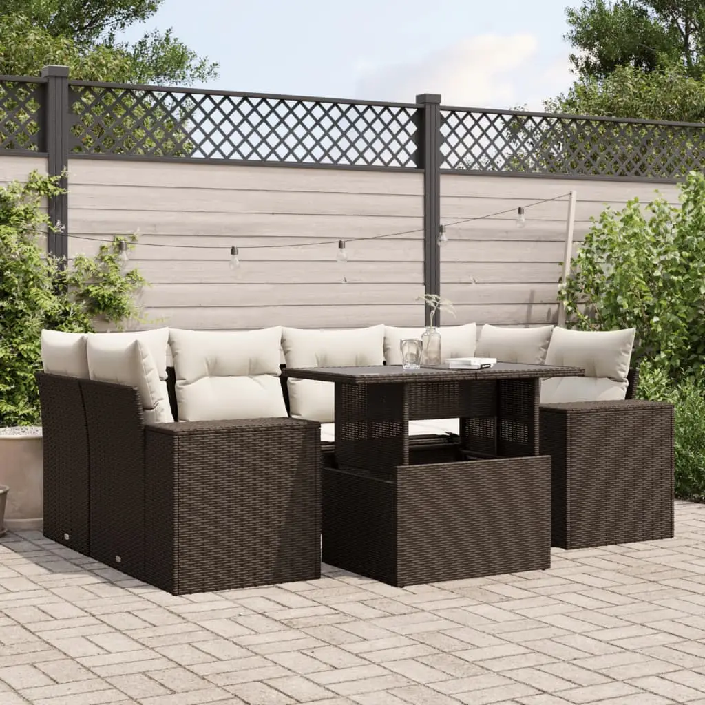 Ensemble de jardin modulable 7 pcs résine tressée avec table à double hauteur marron – ComfortXL Outdoor Living