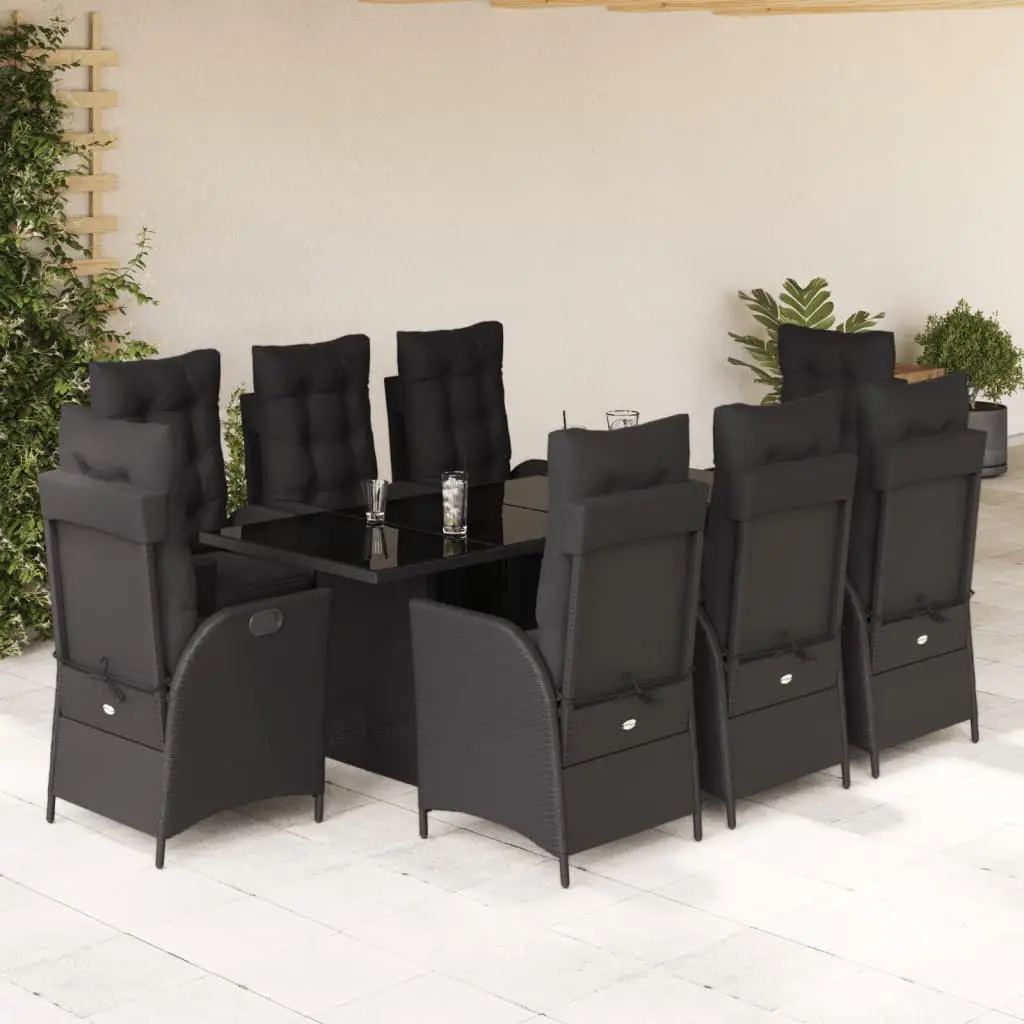 Ensemble de Jardin Repas 8 Personnes Noir avec Fauteuils Relax Multipositions et Repose-pieds – ComfortXL Outdoor Living