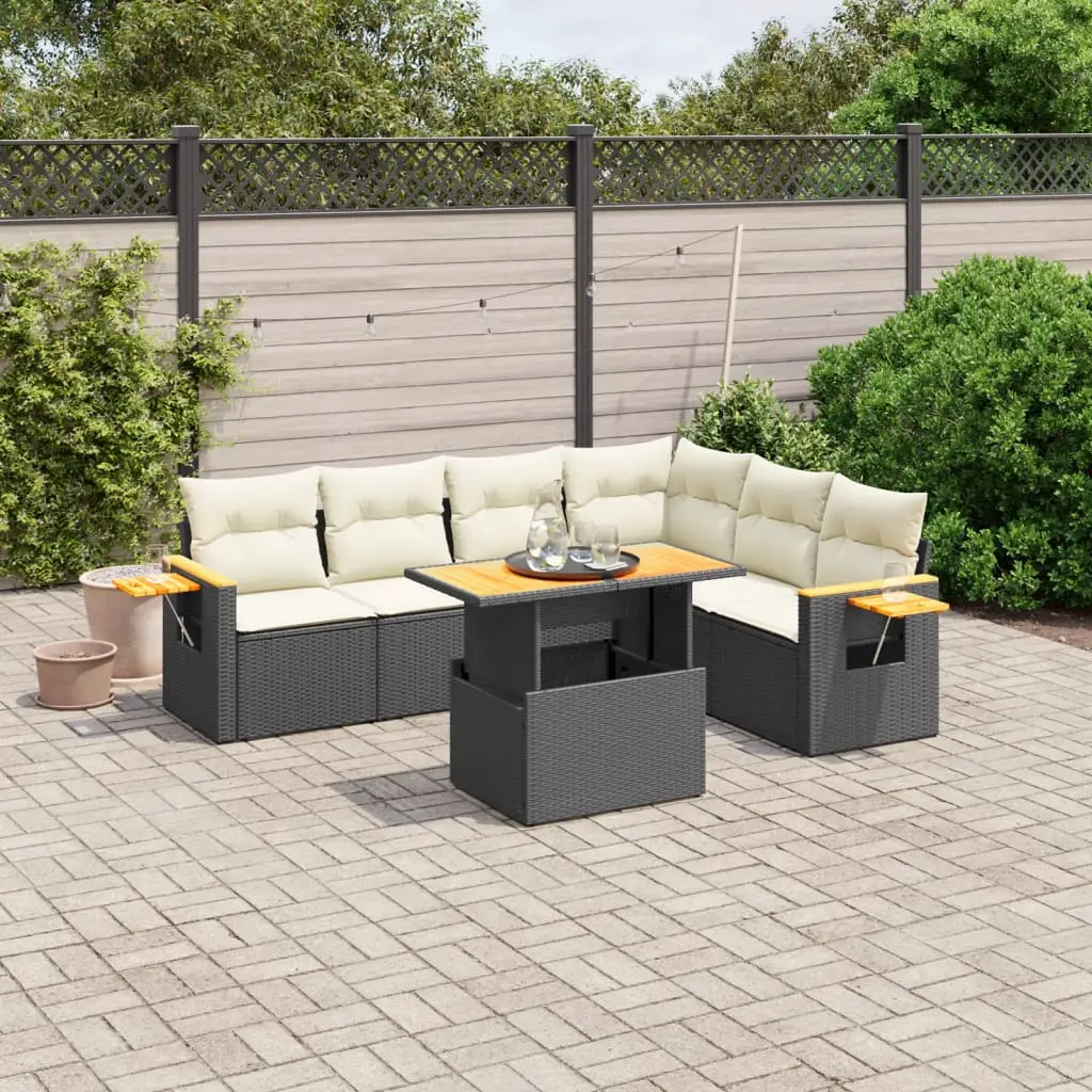 Ensemble de jardin 7 places Noir Résine Tressée Table Réglable et Tablettes – ComfortXL Outdoor Living