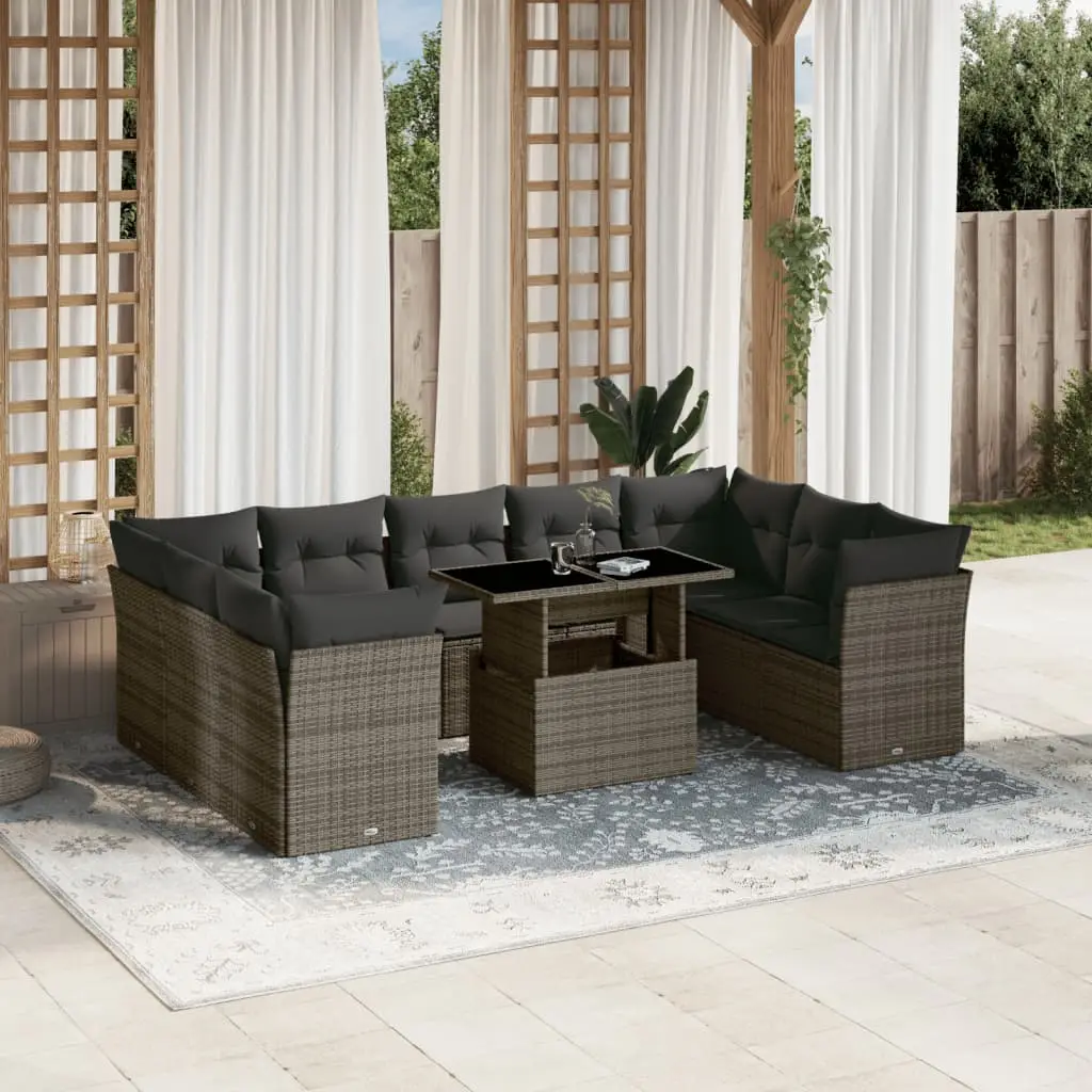 Ensemble canapés de jardin 10 pièces résine tressée modulable avec table ajustable gris – ComfortXL Outdoor Living