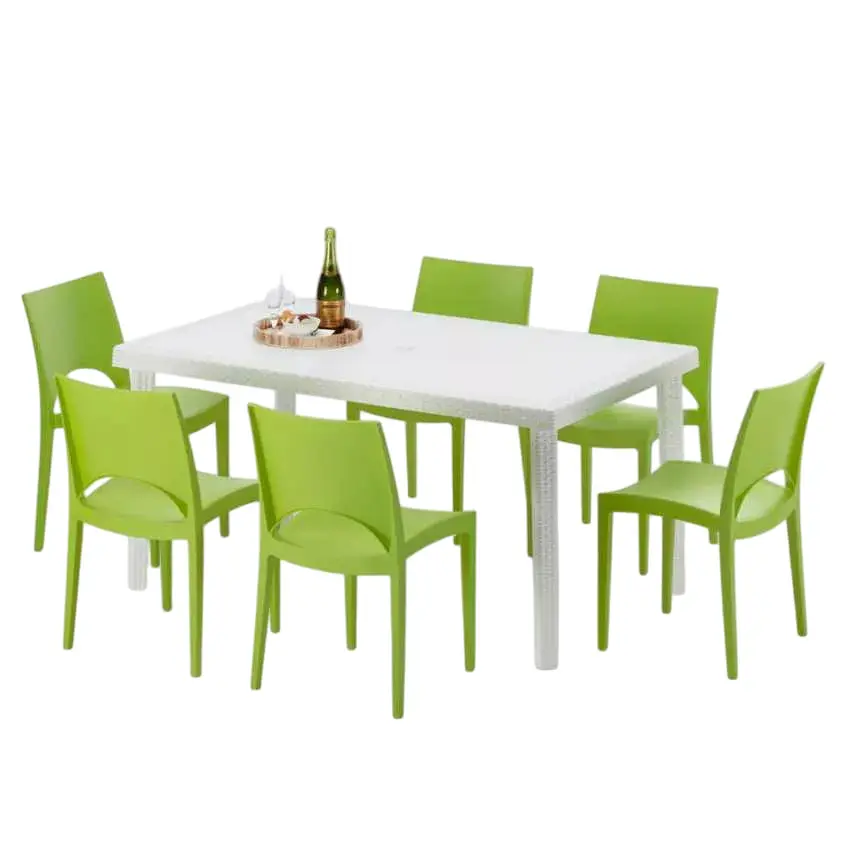 Ensemble de 6 chaises et 1 table 150×90 cm pour jardin Camelot|Vert