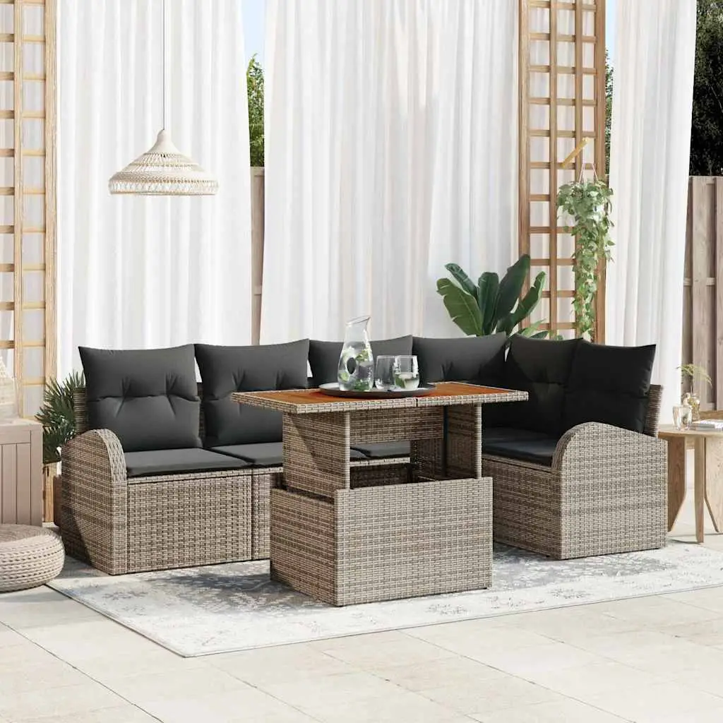 Ensemble Canapé Modulable 6 Pièces Gris en Polyrotin avec Coussins Résistants et Table Basse – ComfortXL Outdoor Living