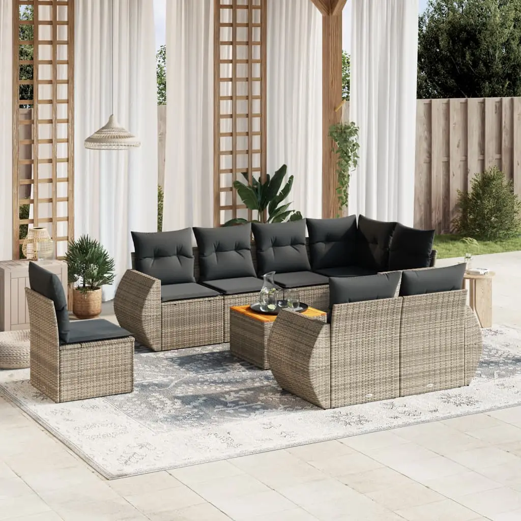 Ensemble de Jardin 8 Personnes Modulable Gris Anthracite avec Table en Bois, Coussins Déhoussables – ComfortXL Outdoor Living