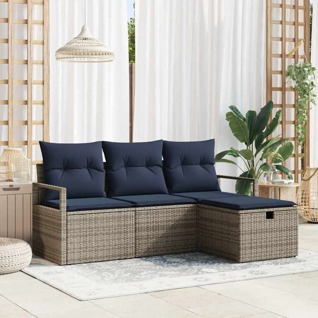Ensemble de Canapés avec coussin 4 pcs Gris et marine polyrotin vidaXL 3359154
