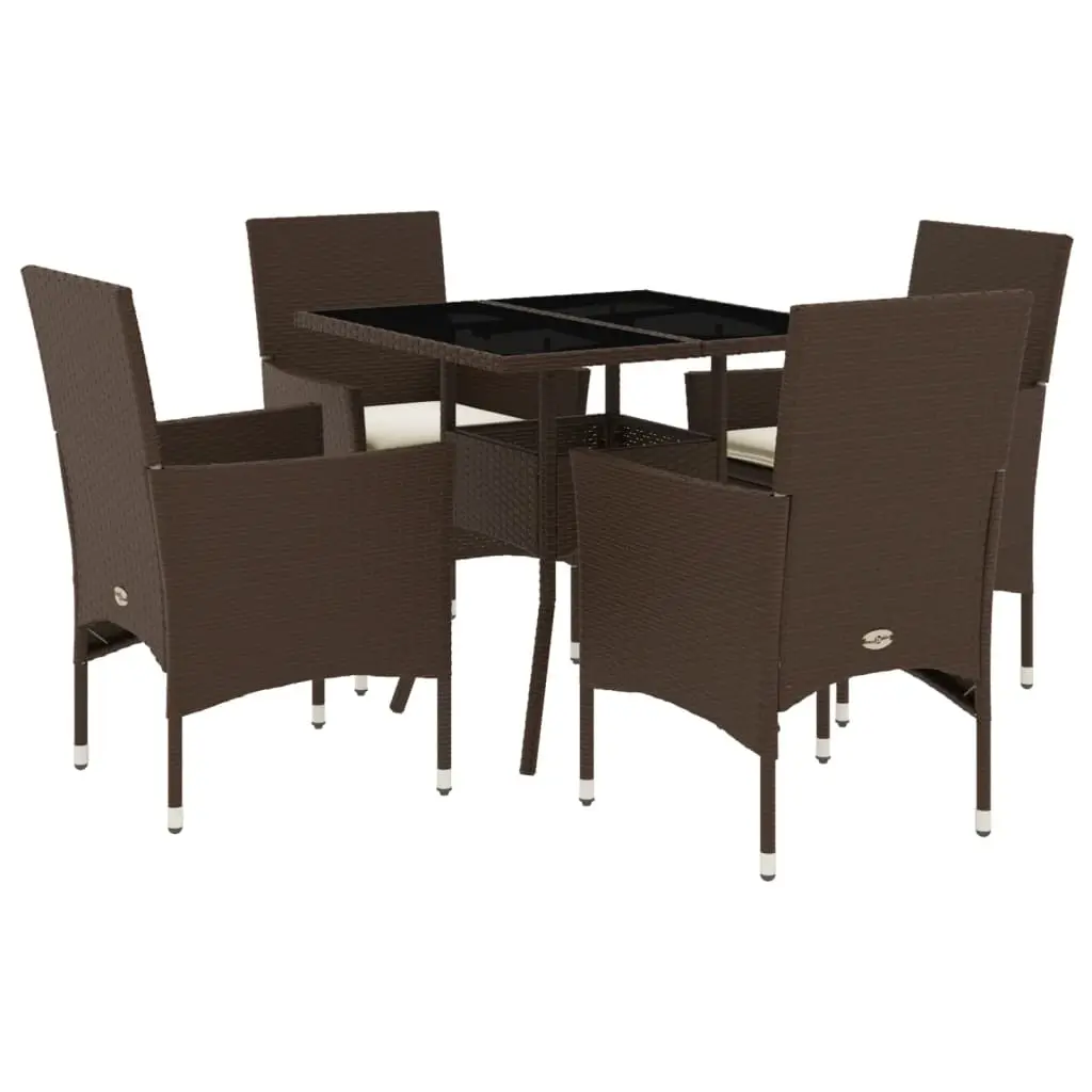 Ensemble de 5 pcs table de jardin et chaises avec coussins – mobilier de jardin marron rotin verre-JU2865