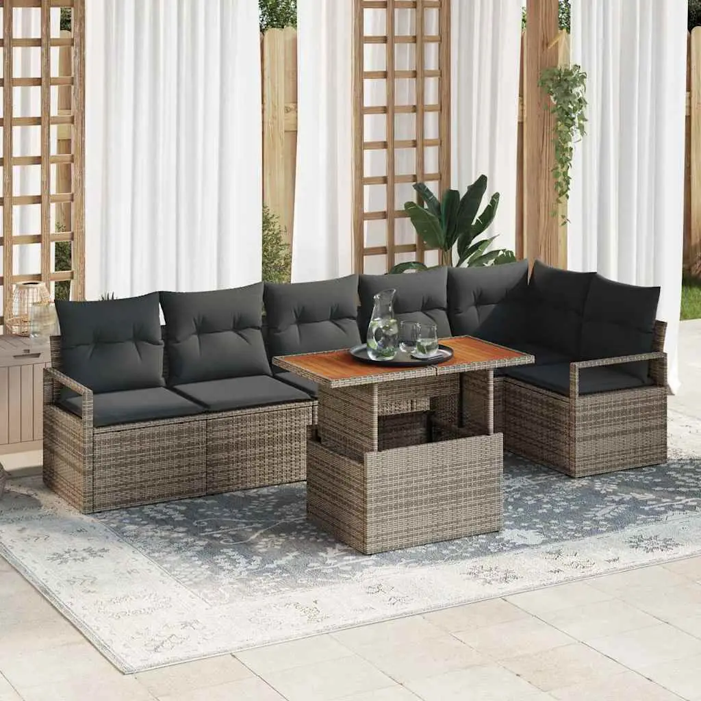 Ensemble de Repas d’Extérieur 7 pcs en Résine Tressée pour Terrasse et Balcon Gris – ComfortXL Outdoor Living