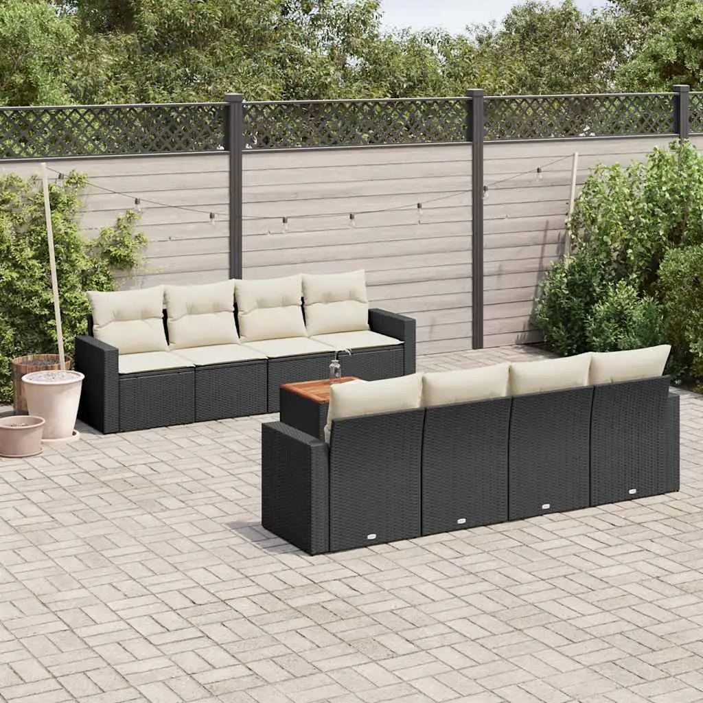 Ensemble canapé de jardin 8 places en poly rotin modulable pour terrasse Noir et Blanc Crème – ComfortXL Outdoor Living