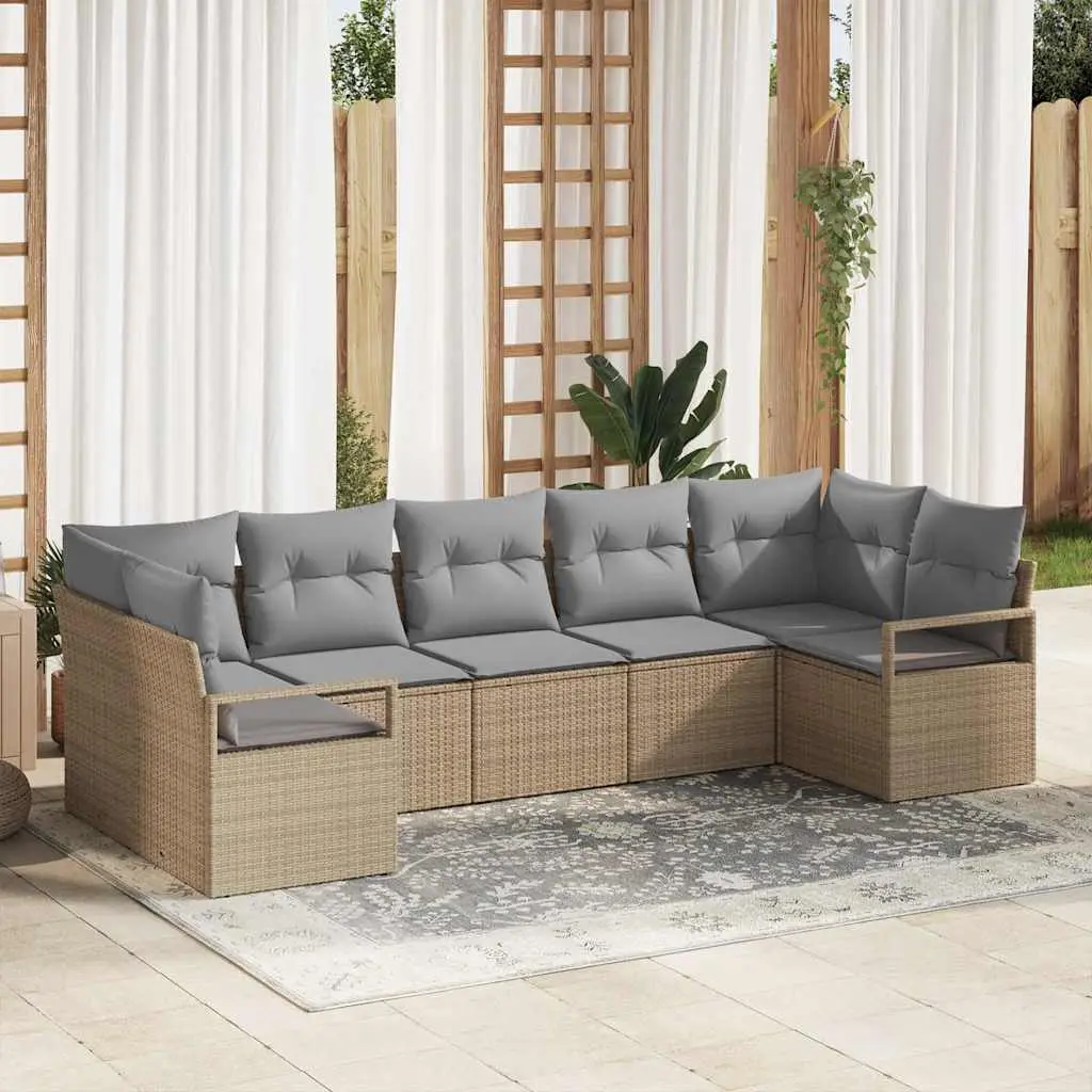 Ensemble de Canapés avec coussin 7 pcs Beige polyrotin vidaXL 3346530