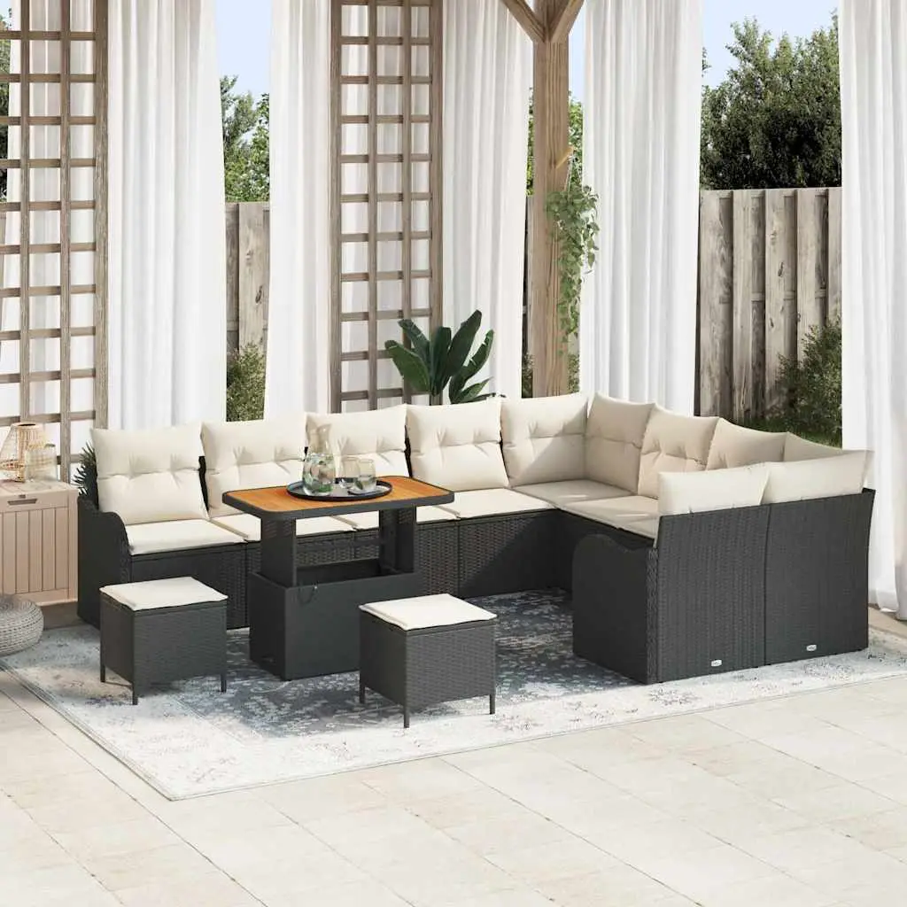 Ensemble d’extérieur 11 places en polyrotin et bois terrasse Noir – ComfortXL Outdoor Living
