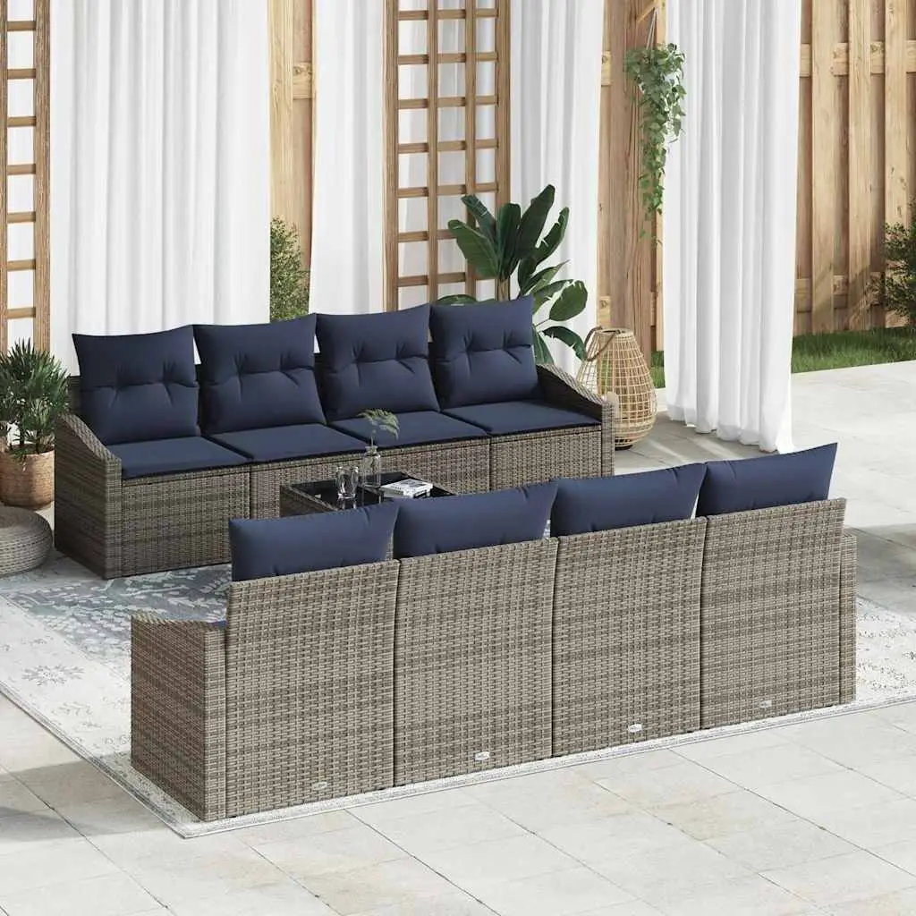 Ensemble de Canapés avec coussin 9 pcs Gris et marine polyrotin vidaXL 3355324