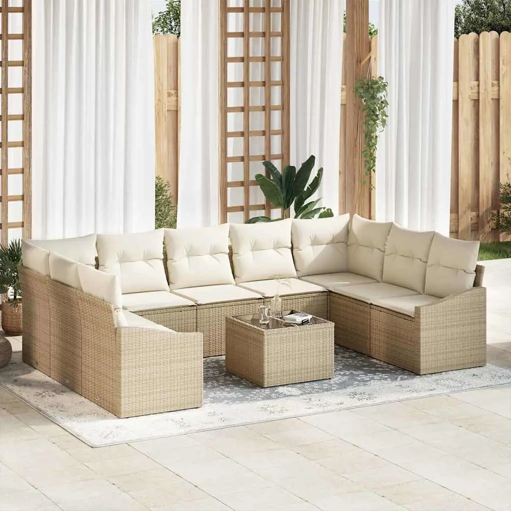 Ensemble de Canapés avec coussin 10 pcs Beige polyrotin vidaXL 3346891
