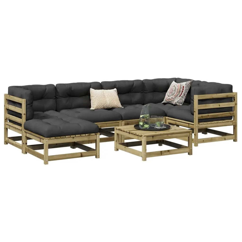 Ensemble de Jardin 7 Pièces en Pin Traité avec Coussins Épais pour Extérieur Anthracite – ComfortXL Outdoor Living