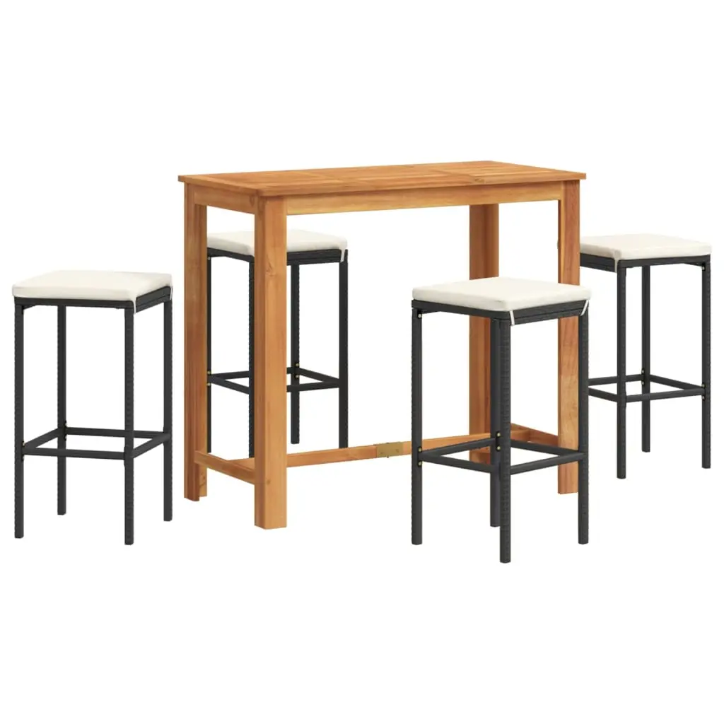 Ensemble de 5 pcs bar de jardin – Mobilier d’extérieur – Mobilier de jardin noir bois massif acacia rotin-JU2224