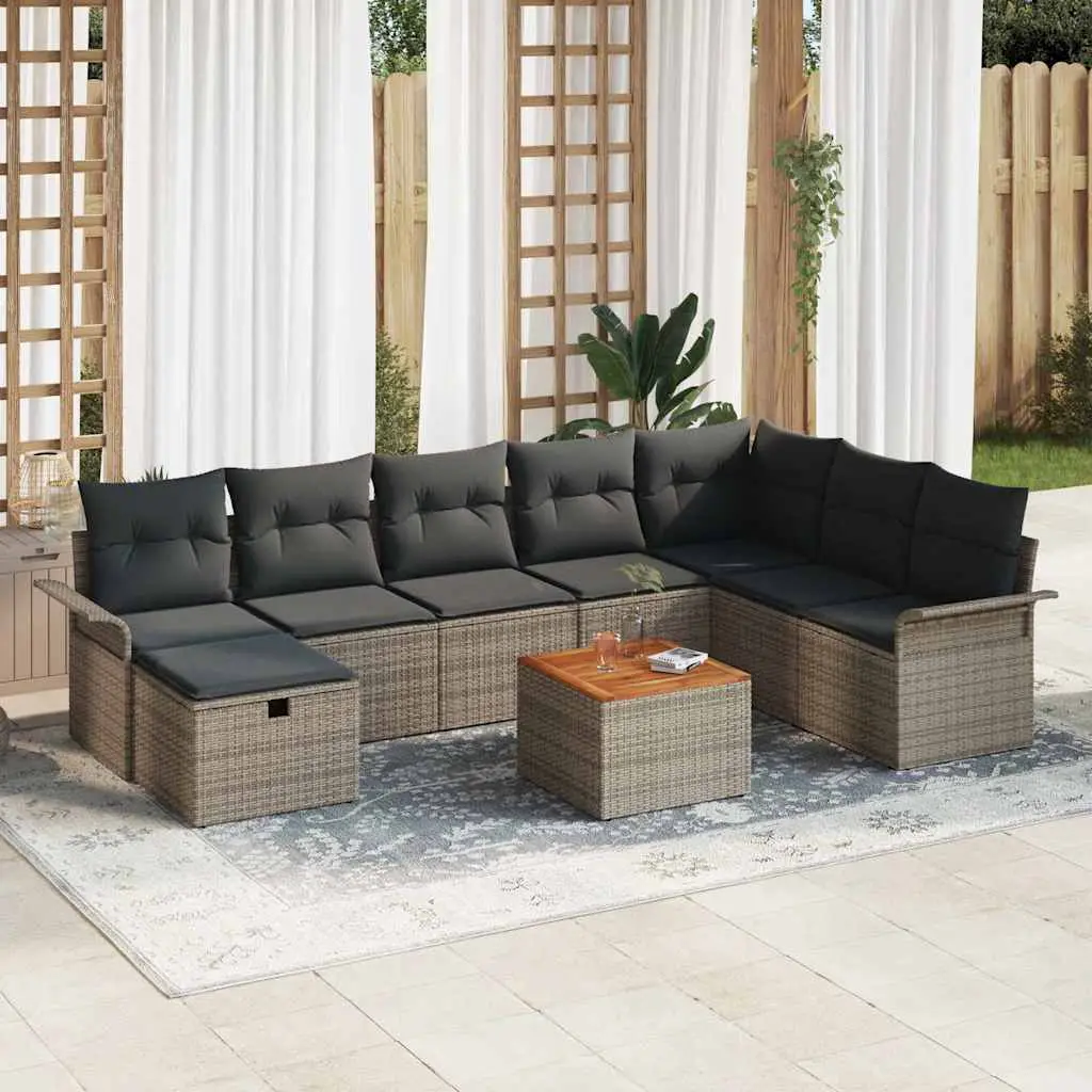 Ensemble de canapé de jardin avec coussin 9 pcs Gris polyrotin vidaXL 3359468