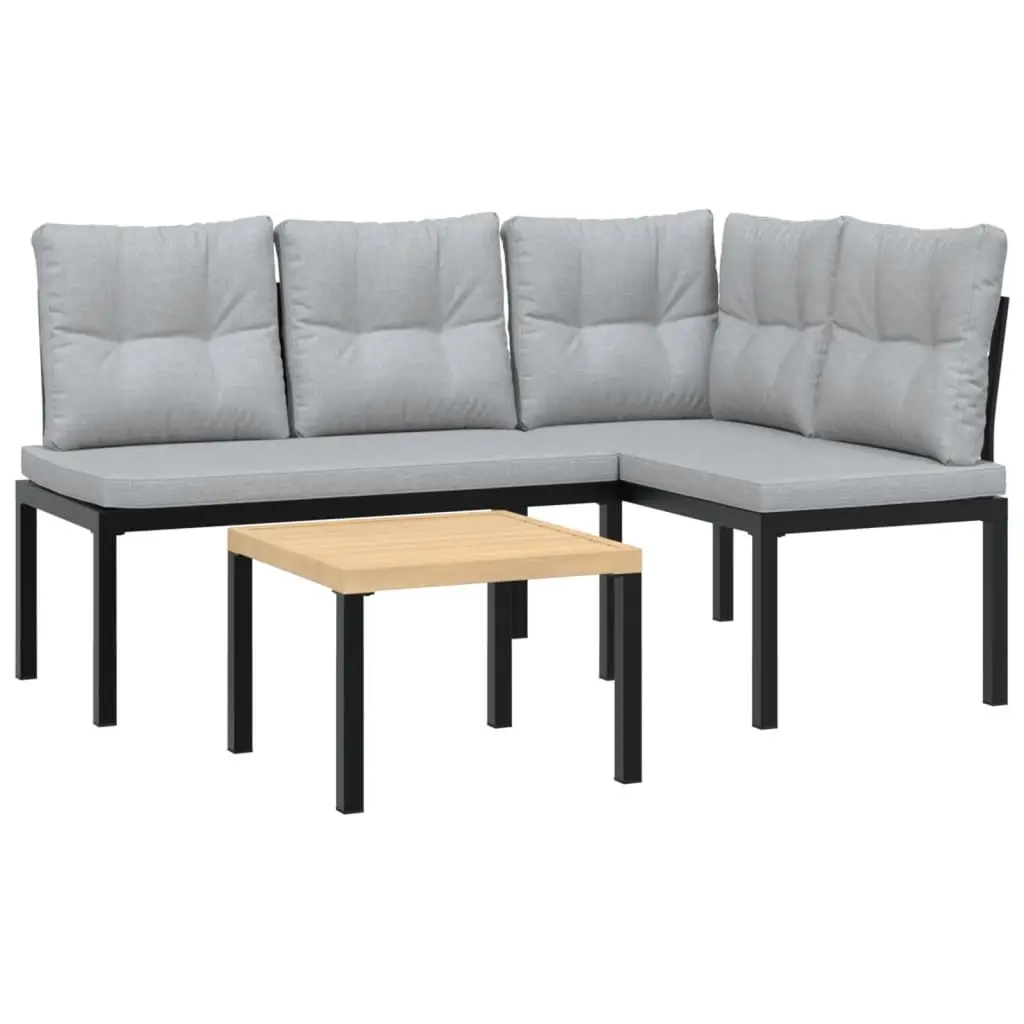 Ensemble de 3 pcs banc de jardin avec coussins – Banc d’extérieur – Banquette noir-JU11313