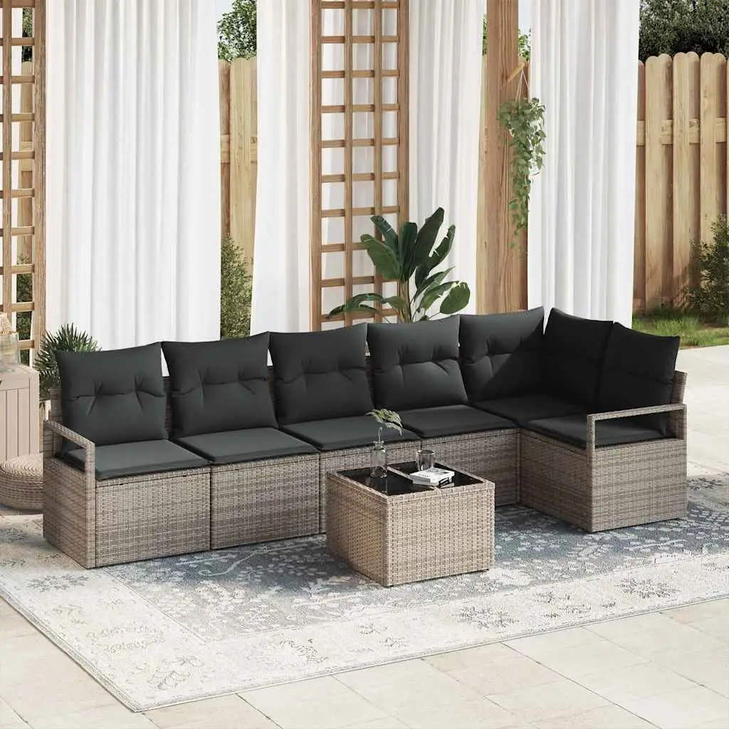 Ensemble de Canapés avec coussin 7 pcs Gris polyrotin vidaXL 3346409