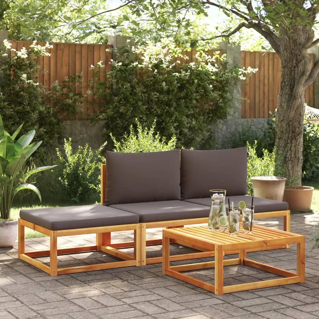 Ensemble de Jardin Compact 4 Pièces en Bois d’Acacia et Rotin Tressé avec Pouf pour Terrasse Gris – ComfortXL Outdoor Living