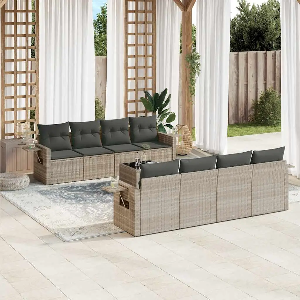 Ensemble de Jardin 8 Personnes Polyrotin Modulable avec Tables Latérales Pliables Gris Clair – ComfortXL Outdoor Living