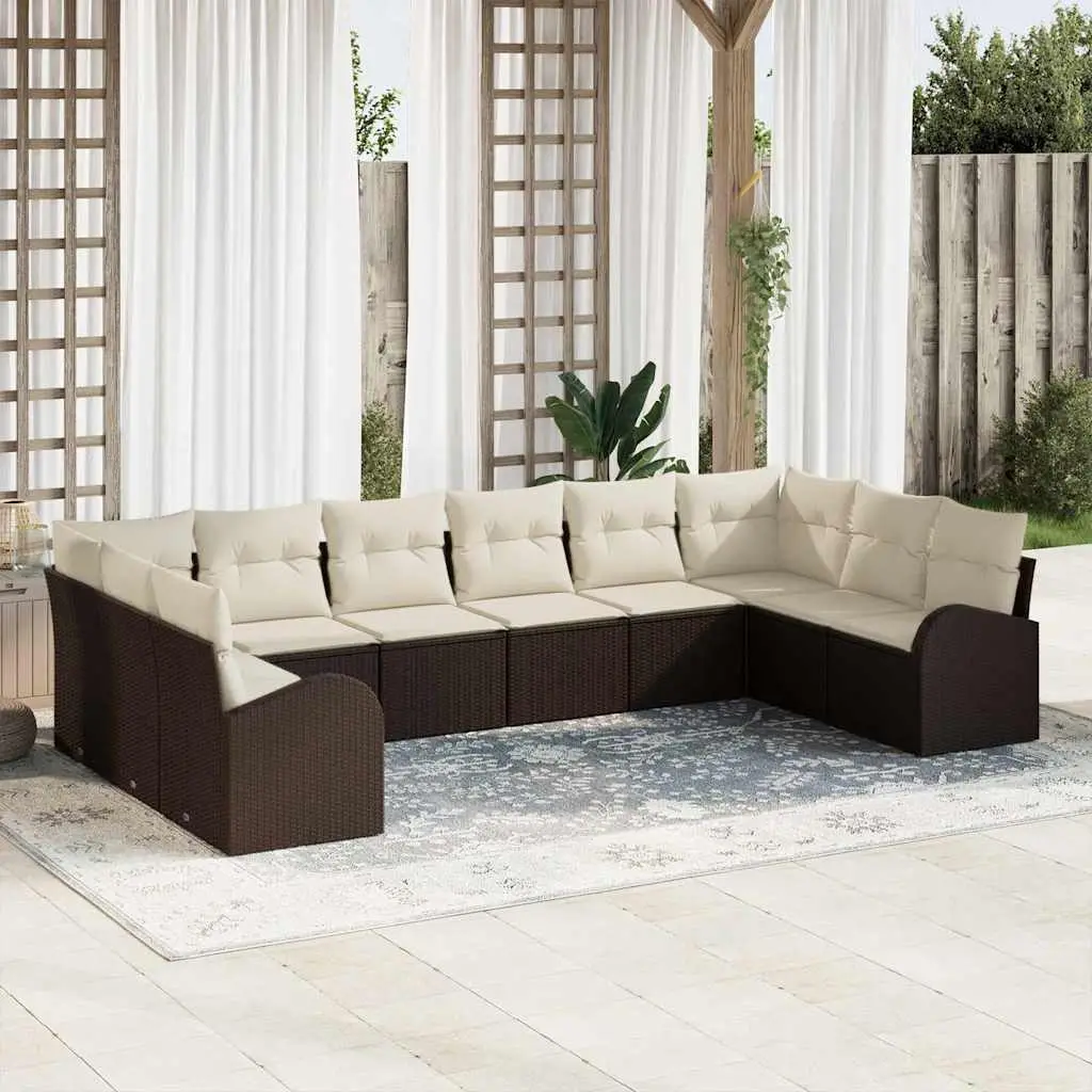 Ensemble de Canapés avec coussin 10 pcs Marron Polyrotin vidaXL 3346218
