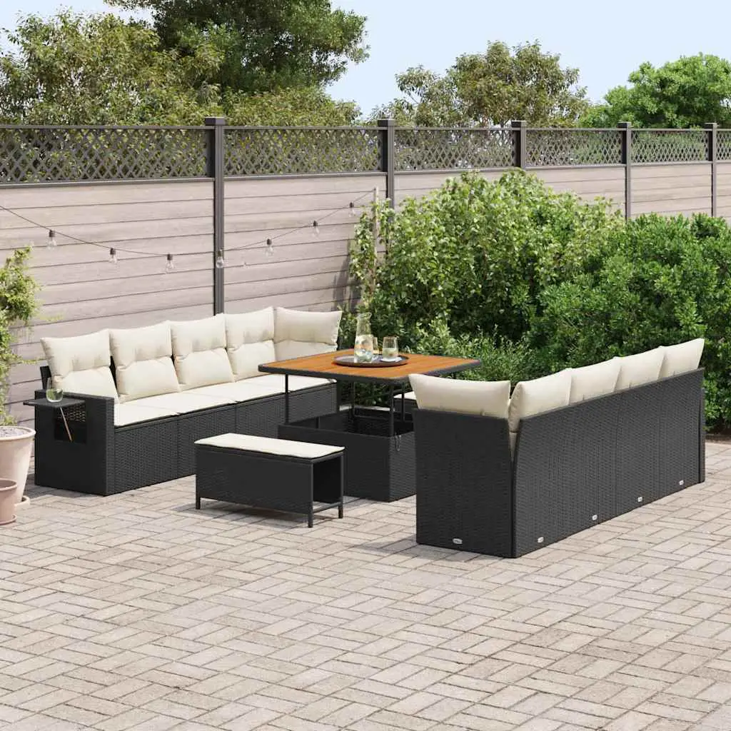 Ensemble canapé de jardin 8 places avec rangement et 2 longs ottomans Noir – ComfortXL Outdoor Living