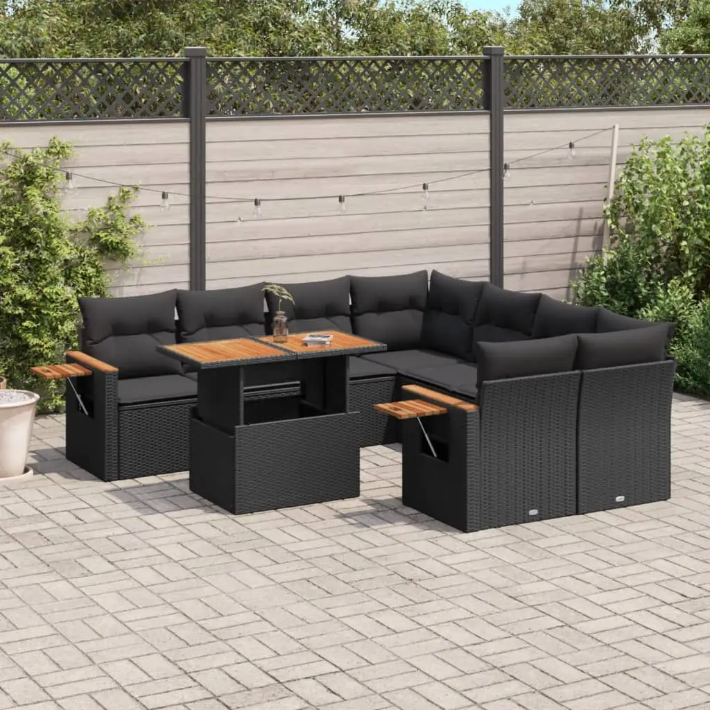 Ensemble canapés de jardin 9 pcs Noir Résine Tressée Table Relevable Tablettes – ComfortXL Outdoor Living