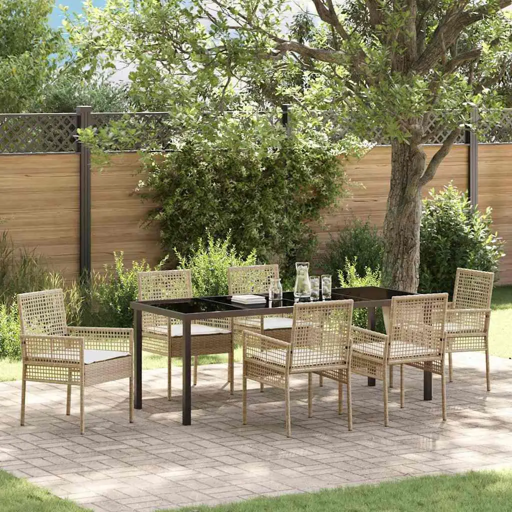 Ensemble de salle à manger pour jardin 7 pcs Beige polyrotin vidaXL 3379896 beige et blanc crème
