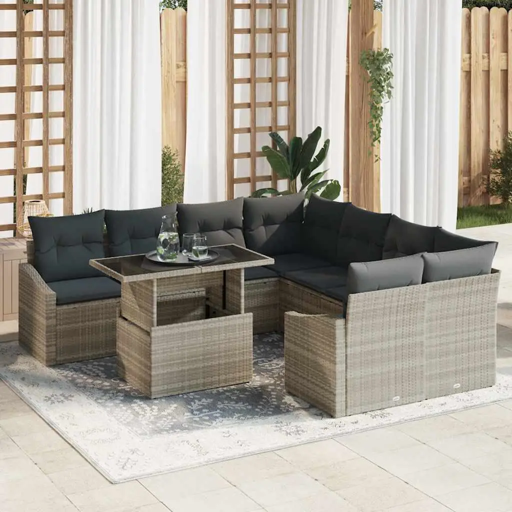 Ensemble de jardin 9 pièces en Poly rotin modulable pour terrasse Gris clair – ComfortXL Outdoor Living