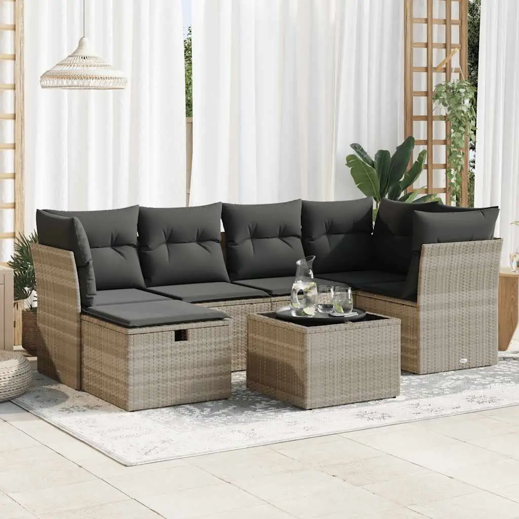 Ensemble de jardin 7 pcs avec rangement modulable en résine tressée Gris Clair – ComfortXL Outdoor Living