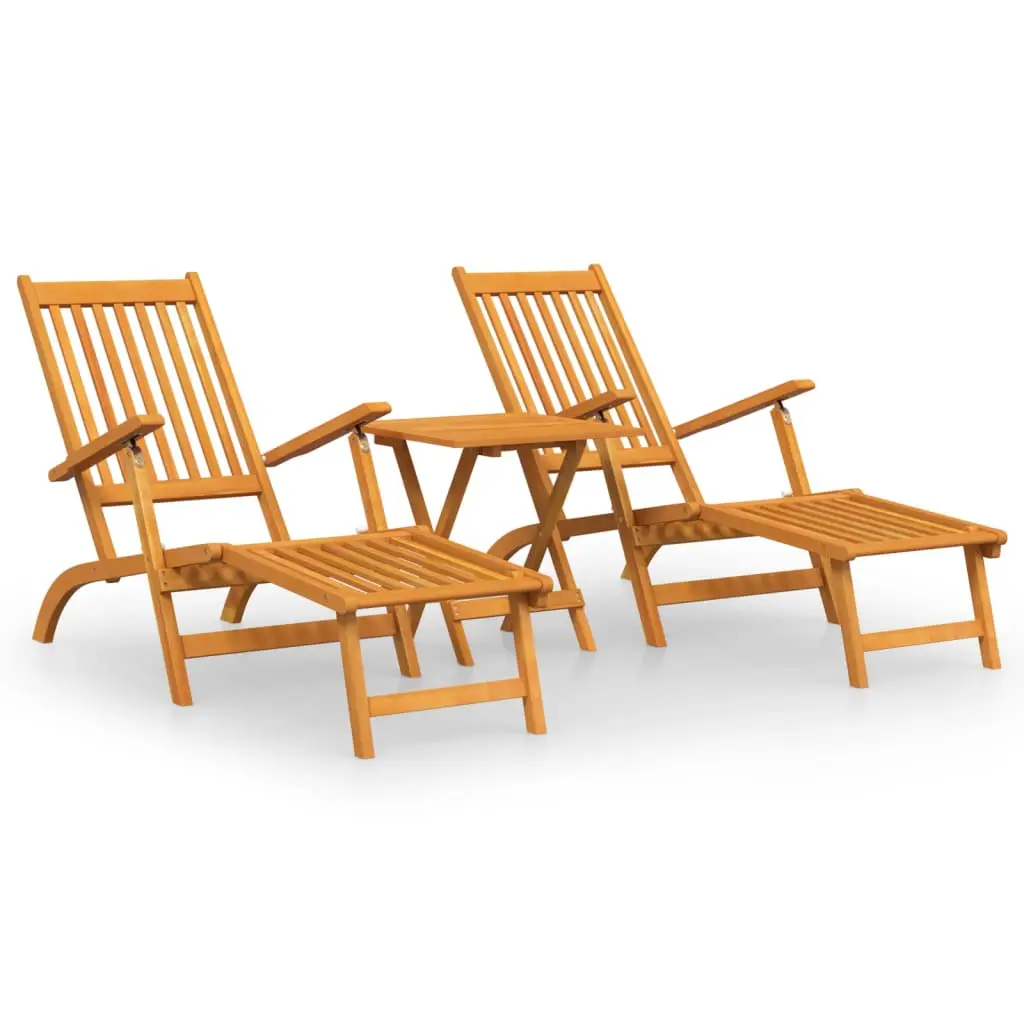 Ensemble de 3 pcs Bain de soleil – Transats – Chaises longues et repose-pieds et table Acacia solide – MEUBLE PRO