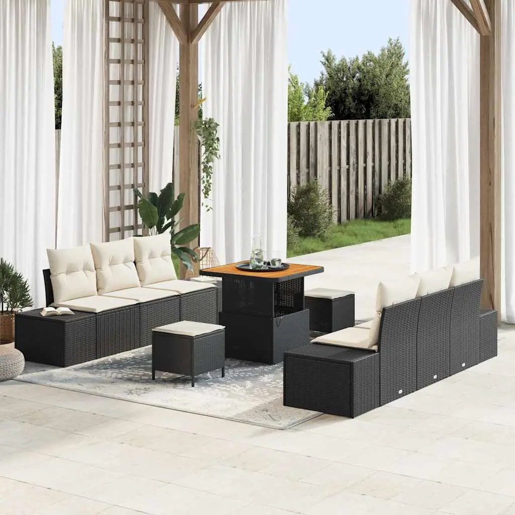 Ensemble de canapé de jardin avec coussin 9 pcs Noir polyrotin vidaXL 3362735