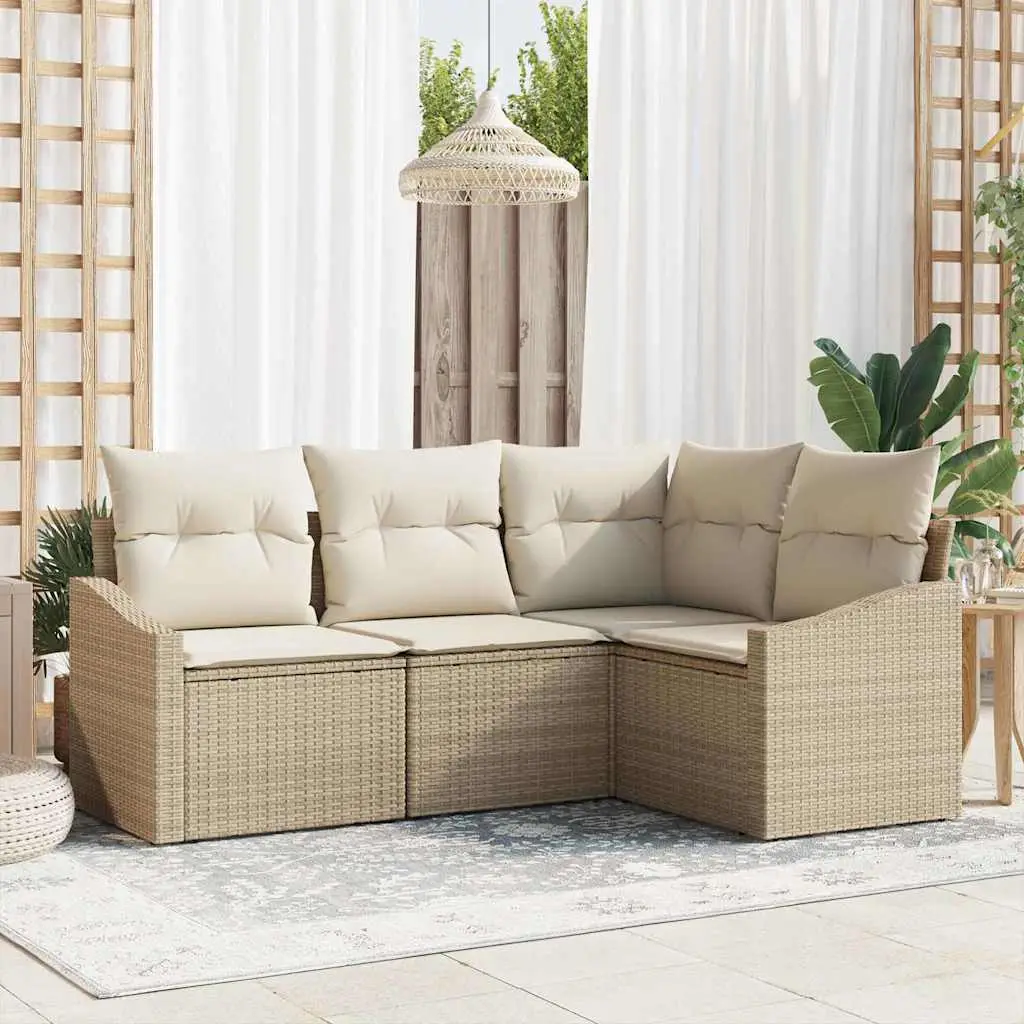 Ensemble de Canapés avec coussin 4 pcs Beige polyrotin vidaXL 3346701