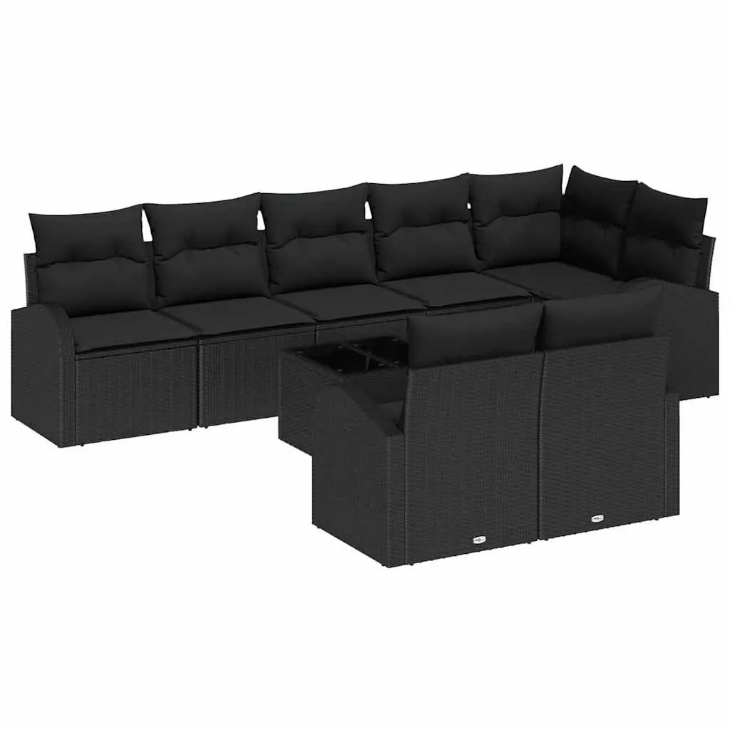 Ensemble de canapé de jardin avec coussin 9 pcs Noir polyrotin vidaXL 3354772