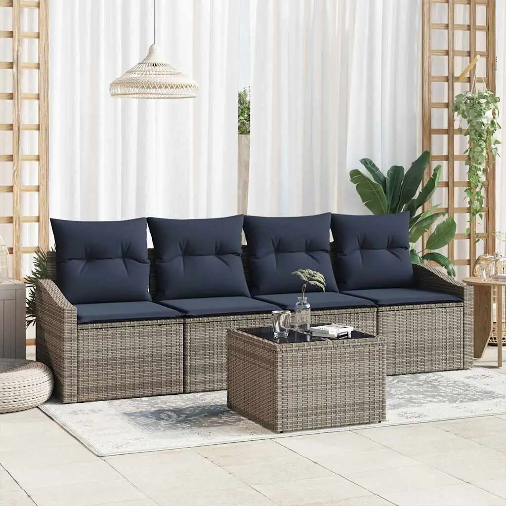 Ensemble de Canapés avec coussin 5 pcs Gris et marine polyrotin vidaXL 3355264