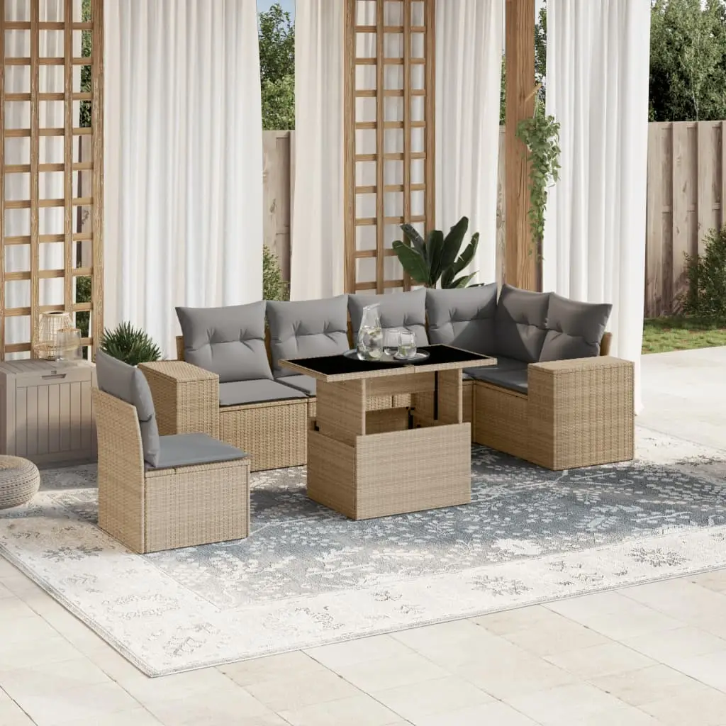 Ensemble de jardin 7 places résine tressée avec table à hauteur variable beige – ComfortXL Outdoor Living