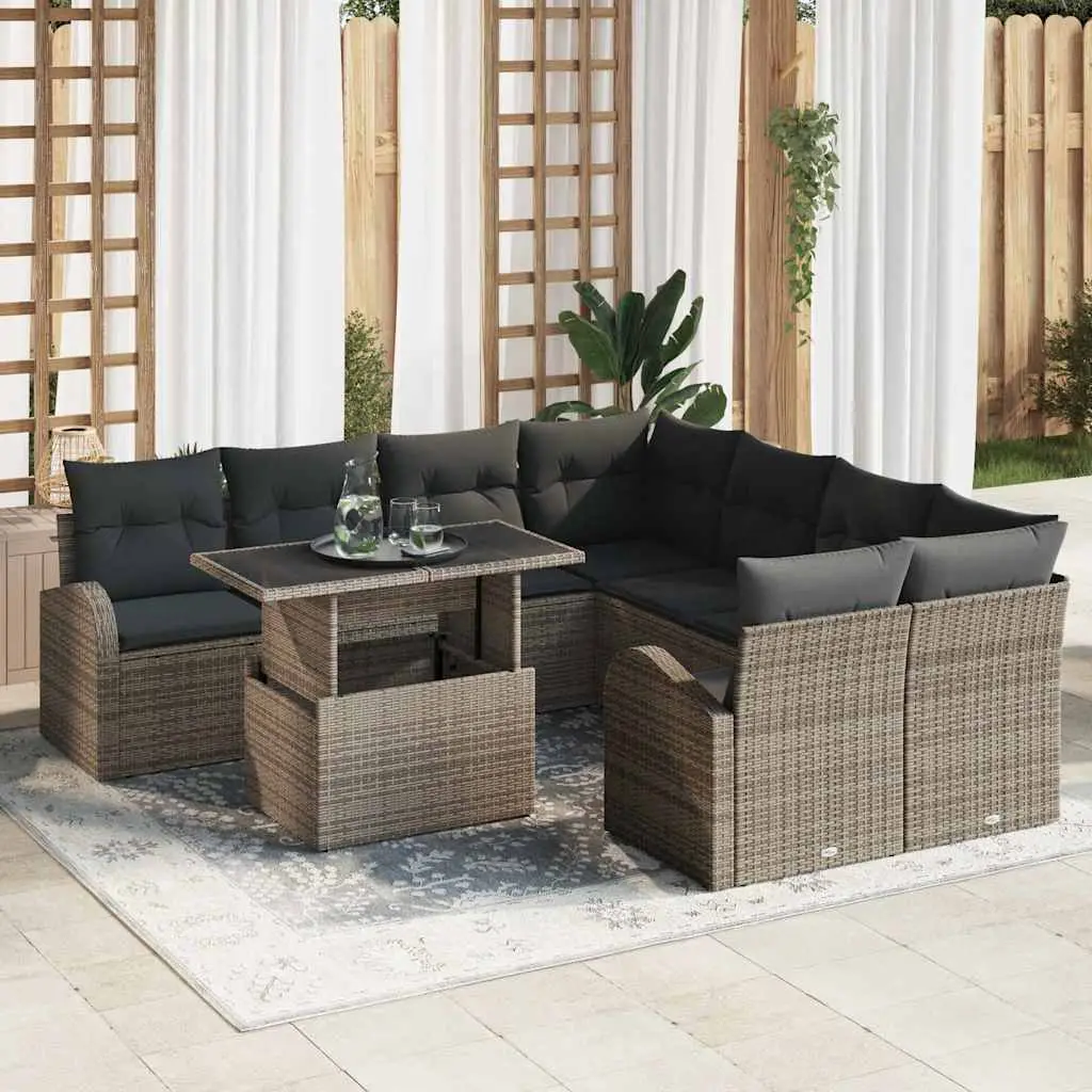 Ensemble de canapé de jardin avec stockage 9 pcs Gris polyrotin vidaXL 3348615