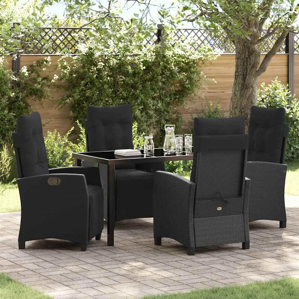 Ensemble de repas d’extérieur 5 pcs 4 chaises polyrotin et table verre Noir – ComfortXL Outdoor Living