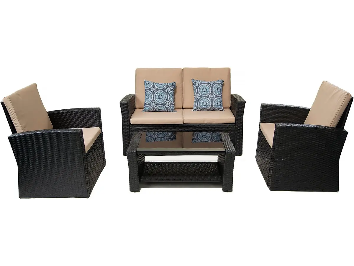 Ensemble De Meubles De Terrasse «ilana» – 4 Pièces – Osier – Noir -habitat Et Jardin